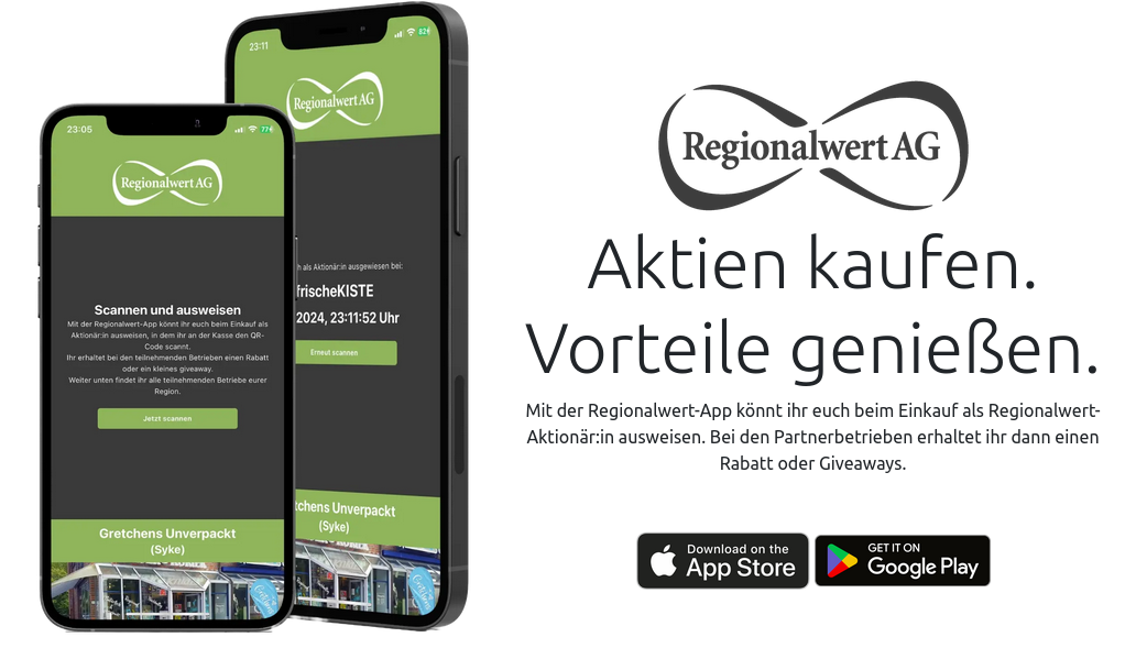 Screenshot von der Regionalwert App Webseite